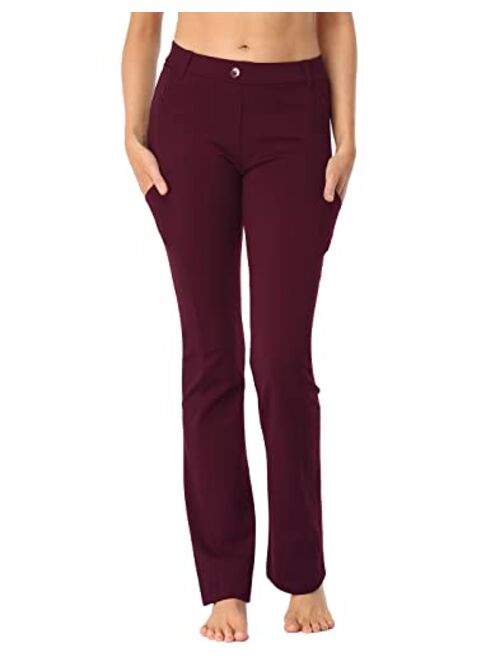 HDE Yoga Dress Pants for Women Straight Leg Pull On Pants with 8 Pockets