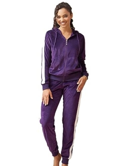 Facitisu Women's Track Suit Set 2 Piece Velvet Sweatsuits Jogging Sweatshirt & Sweatpants Sport Wear Outfits