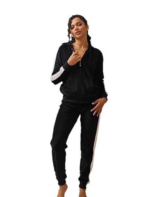 Facitisu Women's Track Suit Set 2 Piece Velvet Sweatsuits Jogging Sweatshirt & Sweatpants Sport Wear Outfits