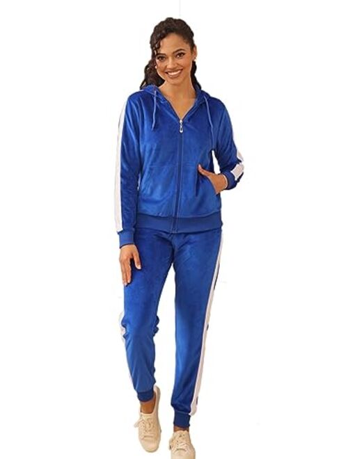 Facitisu Women's Track Suit Set 2 Piece Velvet Sweatsuits Jogging Sweatshirt & Sweatpants Sport Wear Outfits