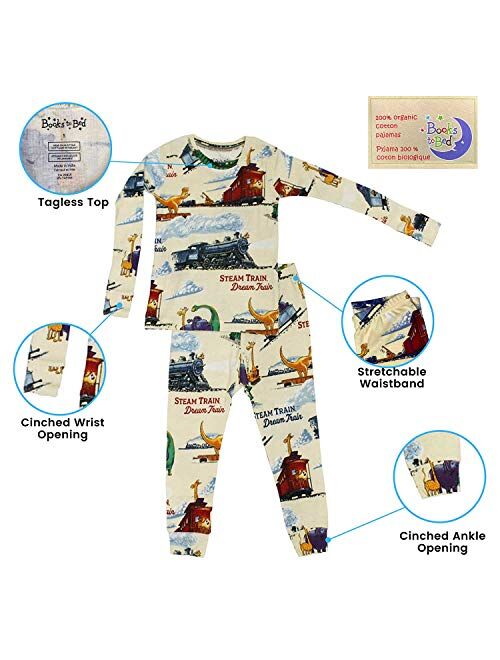 Books to Bed Boys Pajamas Steam Train Dream Train - Dinosaur Pajamas and Animal PJs Set for Toddler, Big Boys