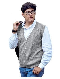 TINKUY Peru - Peruvian Alpaca Wool - Men´s Knitwear V-Neck Jacquard Vest Sweater Waistcoat