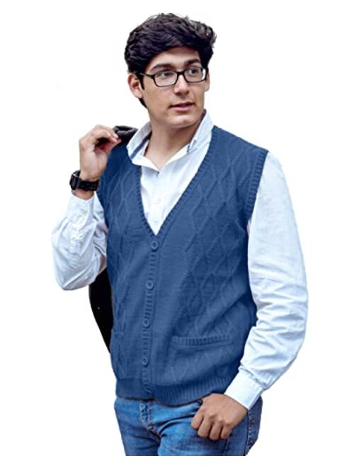 TINKUY Peru - Peruvian Alpaca Wool - Men´s Knitwear V-Neck Jacquard Vest Sweater Waistcoat