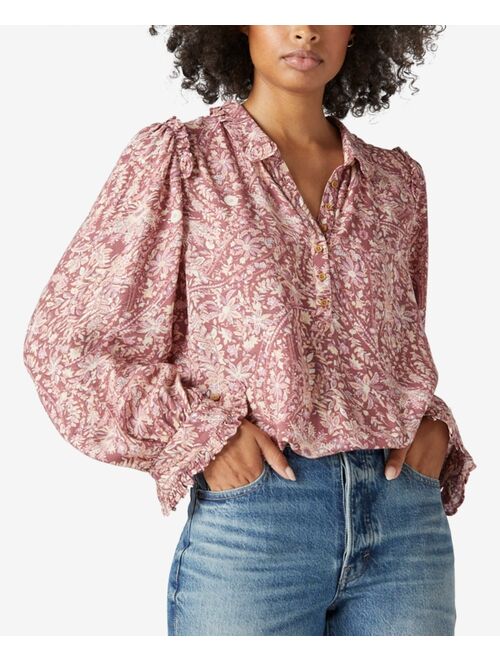 Lucky Brand Printed Ruffle-Trimmed Blouse