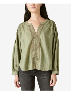 Pointelle-Trim Blouse