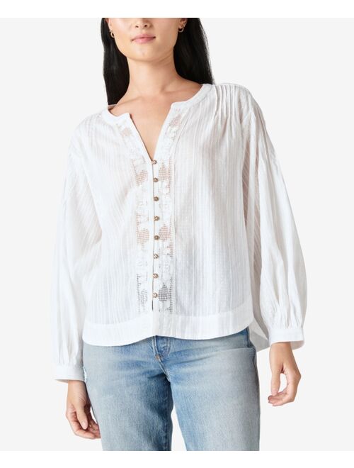 Lucky Brand Pointelle-Trim Blouse