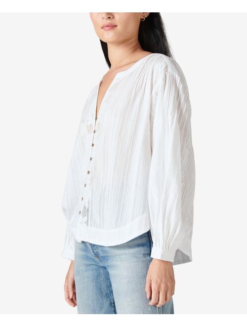 Lucky Brand Pointelle-Trim Blouse