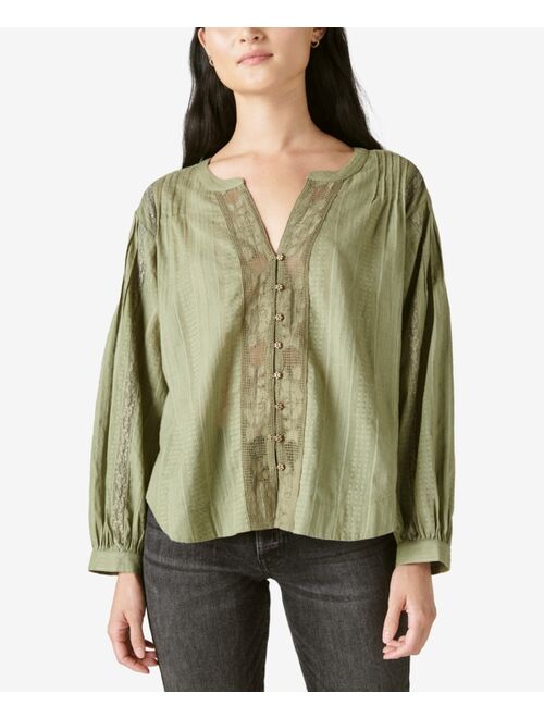 Lucky Brand Pointelle-Trim Blouse