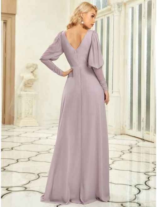 EVER-PRETTY Ruched Gigot Sleeve Chiffon Maxi Prom Dress