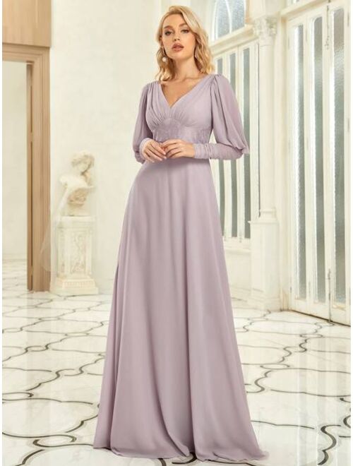 EVER-PRETTY Ruched Gigot Sleeve Chiffon Maxi Prom Dress