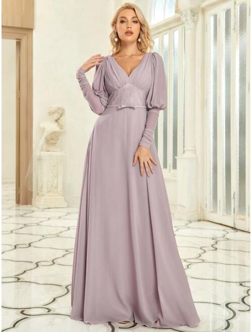 EVER-PRETTY Ruched Gigot Sleeve Chiffon Maxi Prom Dress