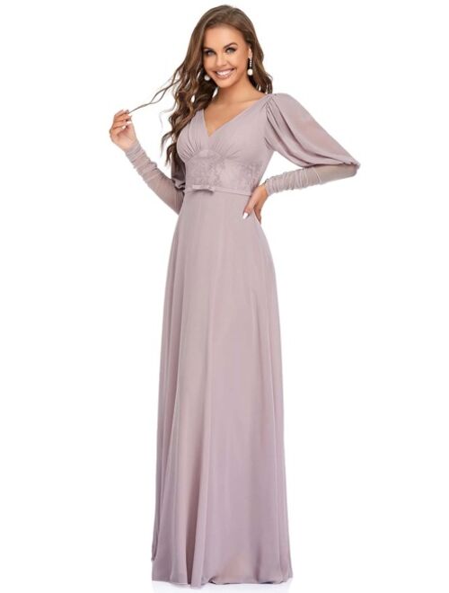 EVER-PRETTY Ruched Gigot Sleeve Chiffon Maxi Prom Dress