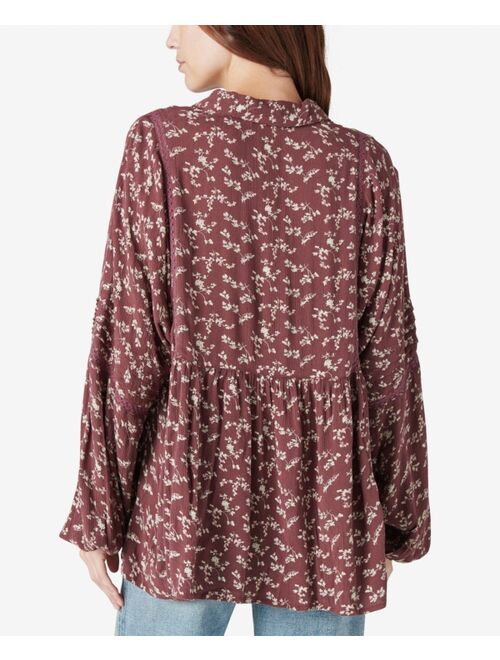 Lucky Brand Floral-Print Pleated Top