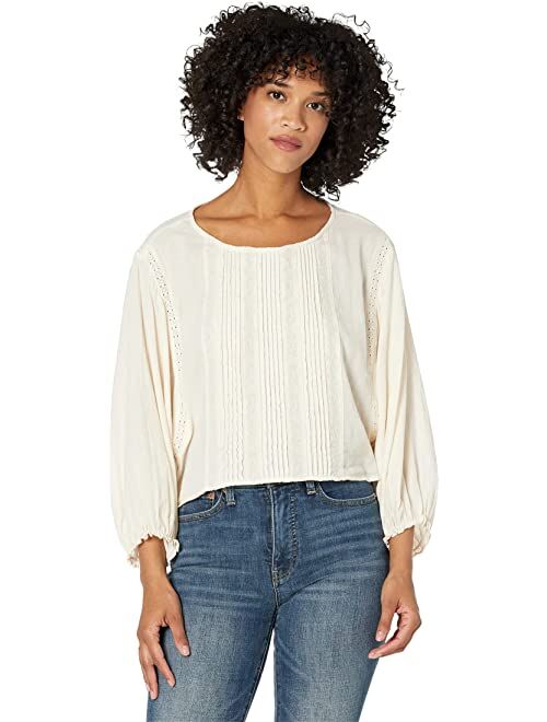 Lucky Brand Embroidered Crochet-Trimmed Blouse