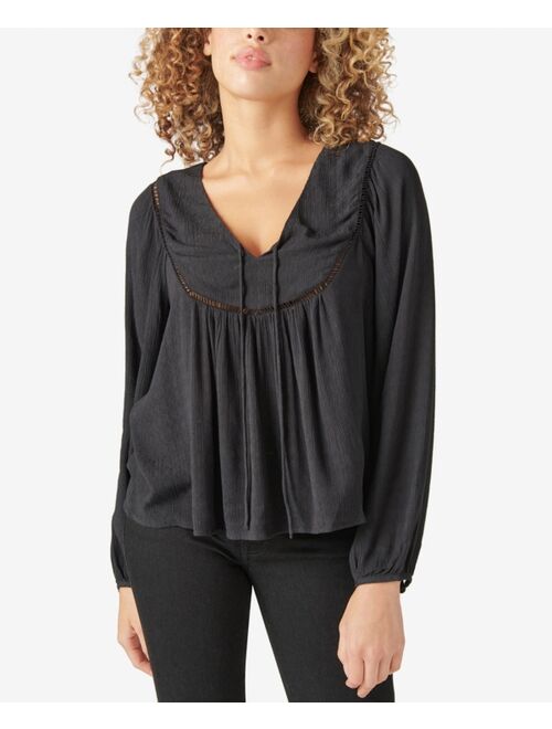 Lucky Brand Crochet-Trimmed Peasant Blouse