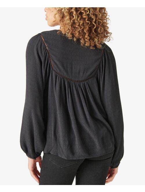 Lucky Brand Crochet-Trimmed Peasant Blouse