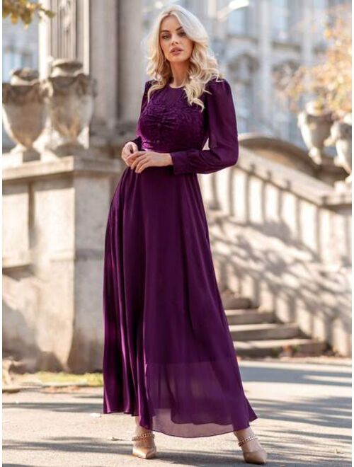 MIUSOL Jacquard Ruched Puff Sleeve Chiffon Prom Dress