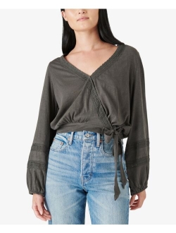 Cotton Lace-Trim Wrap Top