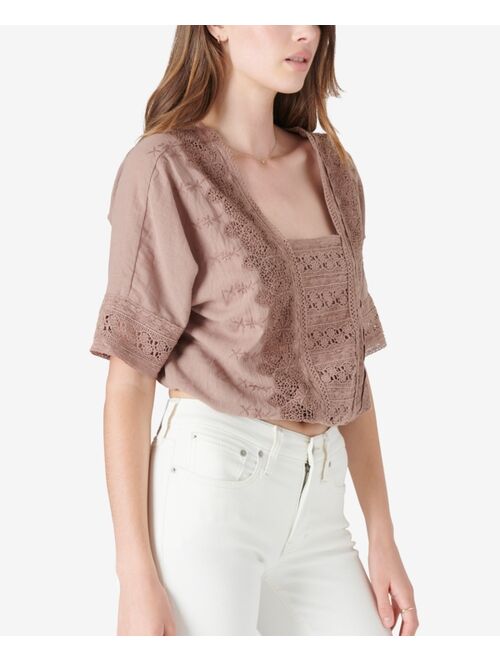 Lucky Brand Embroidered Lace Cropped Top