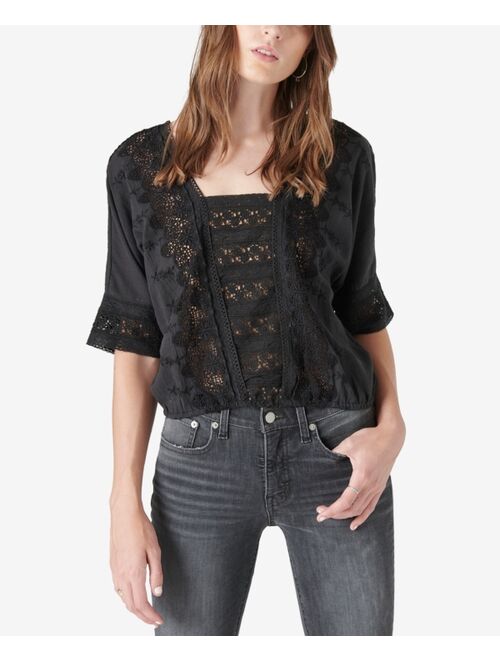 Lucky Brand Embroidered Lace Cropped Top