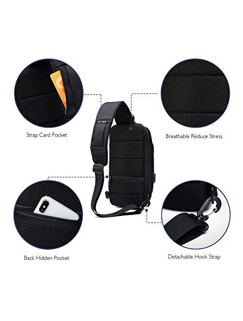 Wisfruit Anti Theft Sling Bag with USB Charging Port Casual Lightweight Chest Crossbody Daypack Waterproof (black)