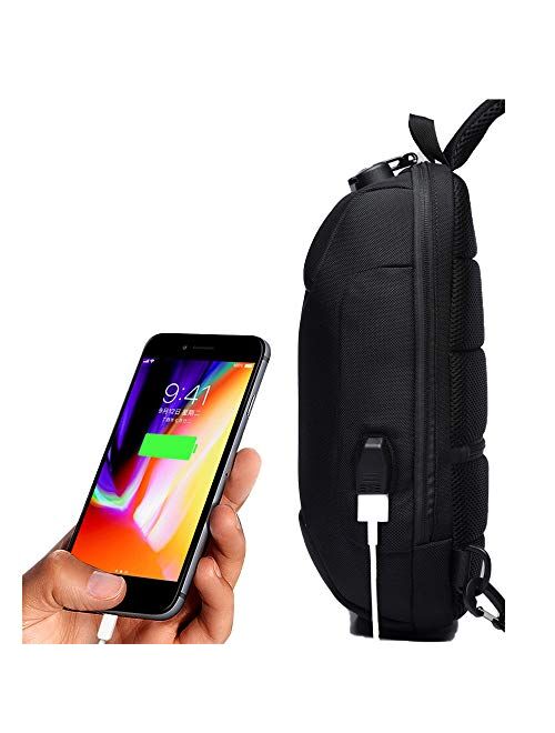 Wisfruit Anti Theft Sling Bag with USB Charging Port Casual Lightweight Chest Crossbody Daypack Waterproof (black)