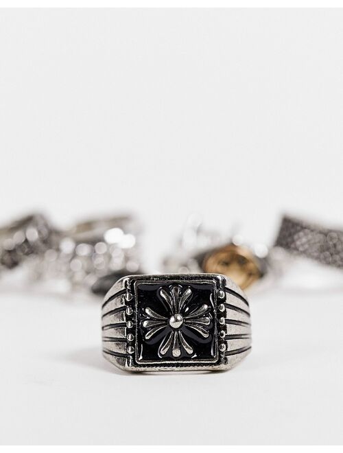 ASOS DESIGN 8 pack vintage ring set with mixed textures in silver tone