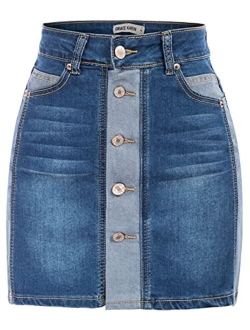 Women's Casual Button Down Denim Skirt High Waist Bodycon Pockets Jean Short Skirt