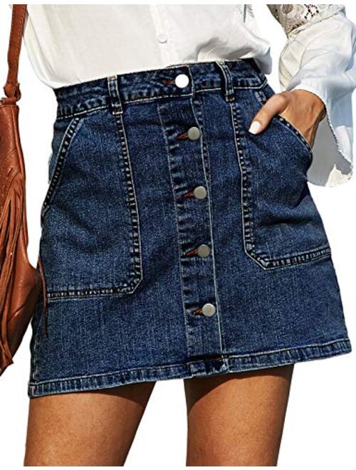 GRACE KARIN Women's Casual Button Down Denim Skirt High Waist Bodycon Pockets Jean Short Skirt