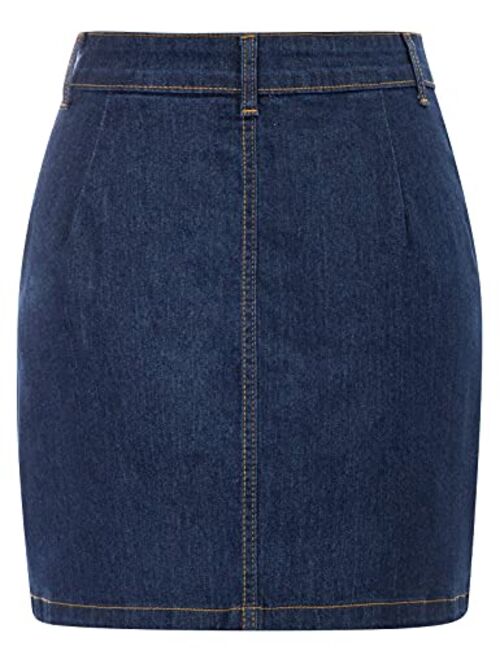 GRACE KARIN Women's Casual Button Down Denim Skirt High Waist Bodycon Pockets Jean Short Skirt