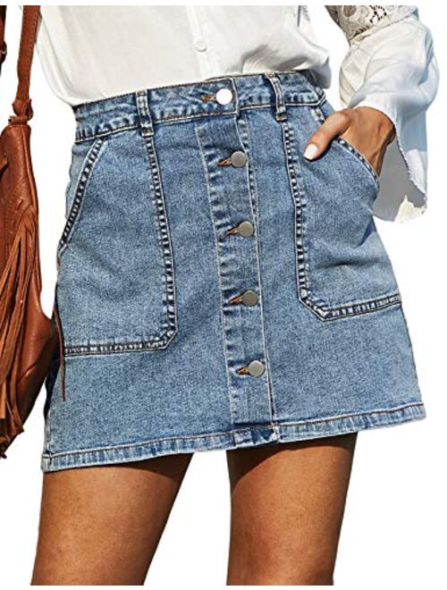 GRACE KARIN Women's Casual Button Down Denim Skirt High Waist Bodycon Pockets Jean Short Skirt