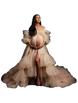 Fangjian Fluffy Tulle Robe for Women Maternity Dresses Photoshoot Long Sheer Bridal Robe Old Hollywood Robe Lingerie