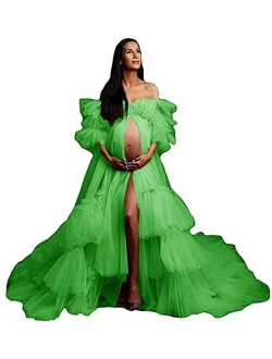 Fangjian Fluffy Tulle Robe for Women Maternity Dresses Photoshoot Long Sheer Bridal Robe Old Hollywood Robe Lingerie