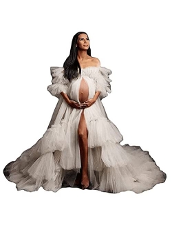 Fangjian Fluffy Tulle Robe for Women Maternity Dresses Photoshoot Long Sheer Bridal Robe Old Hollywood Robe Lingerie