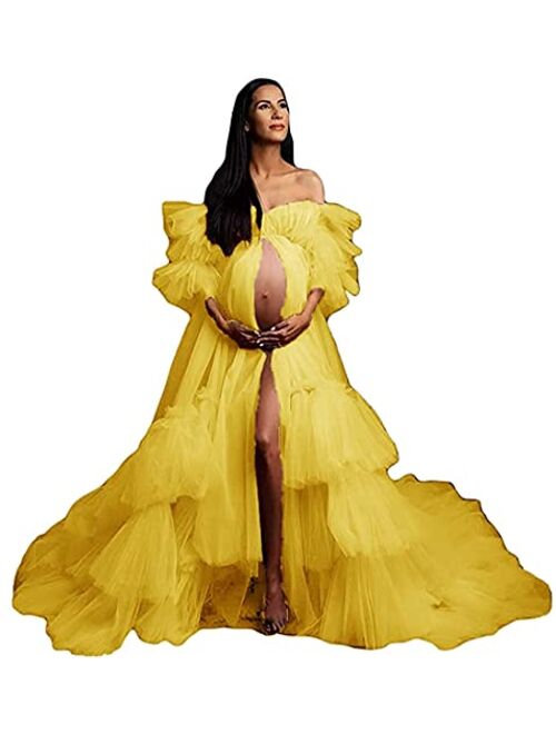 Fangjian Fluffy Tulle Robe for Women Maternity Dresses Photoshoot Long Sheer Bridal Robe Old Hollywood Robe Lingerie