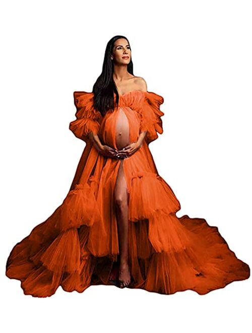 Fangjian Fluffy Tulle Robe for Women Maternity Dresses Photoshoot Long Sheer Bridal Robe Old Hollywood Robe Lingerie