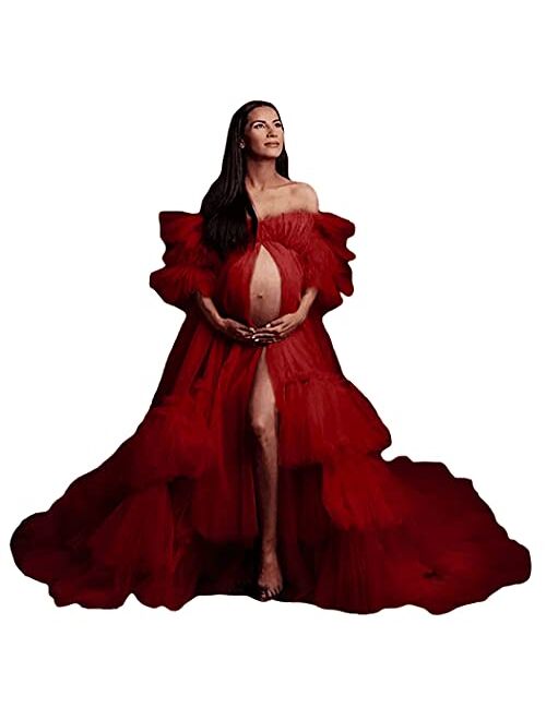 Fangjian Fluffy Tulle Robe for Women Maternity Dresses Photoshoot Long Sheer Bridal Robe Old Hollywood Robe Lingerie