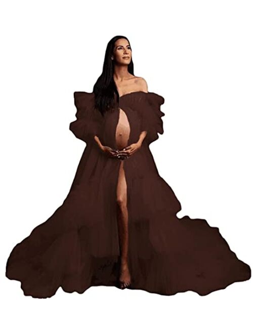 Fangjian Fluffy Tulle Robe for Women Maternity Dresses Photoshoot Long Sheer Bridal Robe Old Hollywood Robe Lingerie