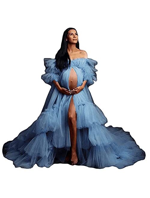 Fangjian Fluffy Tulle Robe for Women Maternity Dresses Photoshoot Long Sheer Bridal Robe Old Hollywood Robe Lingerie