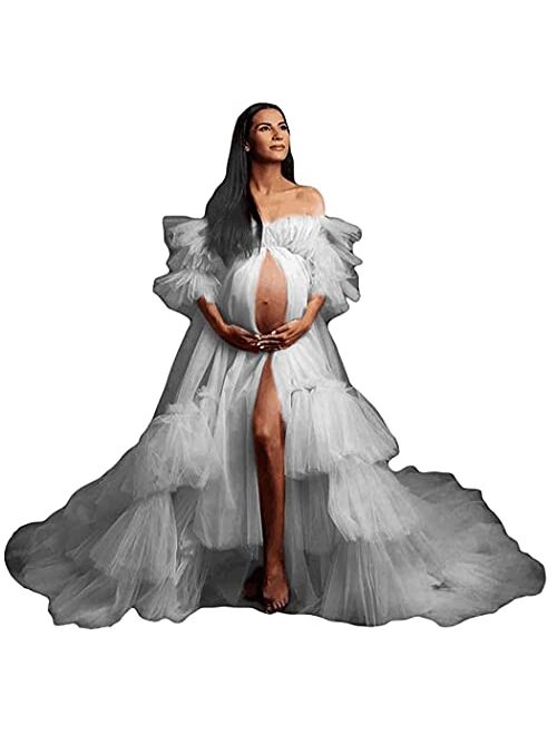 Fangjian Fluffy Tulle Robe for Women Maternity Dresses Photoshoot Long Sheer Bridal Robe Old Hollywood Robe Lingerie