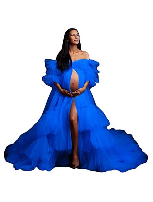 Fangjian Fluffy Tulle Robe for Women Maternity Dresses Photoshoot Long Sheer Bridal Robe Old Hollywood Robe Lingerie