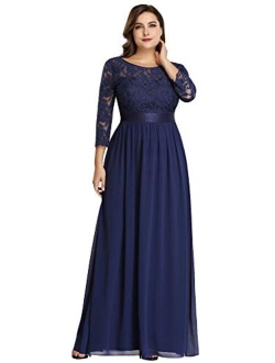 Women's Plus Size A-Line 3/4 Lace Sleeves Chiffon Long Formal Evening Party Maxi Dress 7412PZ