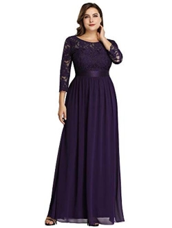 Women's Plus Size A-Line 3/4 Lace Sleeves Chiffon Long Formal Evening Party Maxi Dress 7412PZ