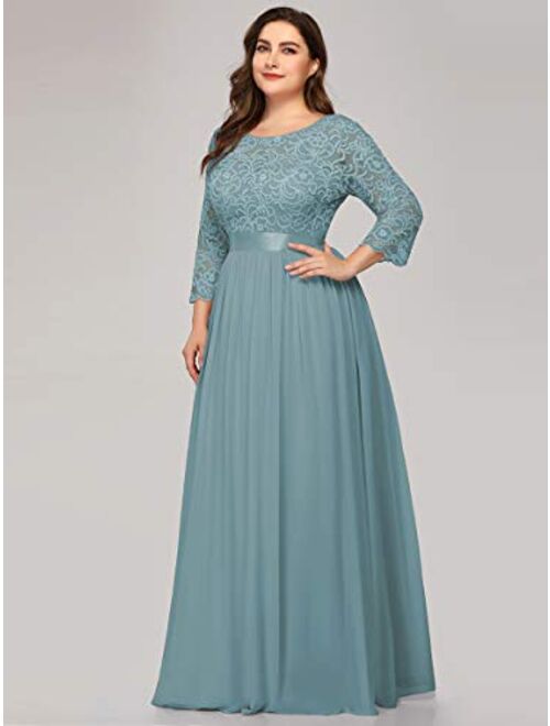 Ever-Pretty Women's Plus Size A-Line 3/4 Lace Sleeves Chiffon Long Formal Evening Party Maxi Dress 7412PZ