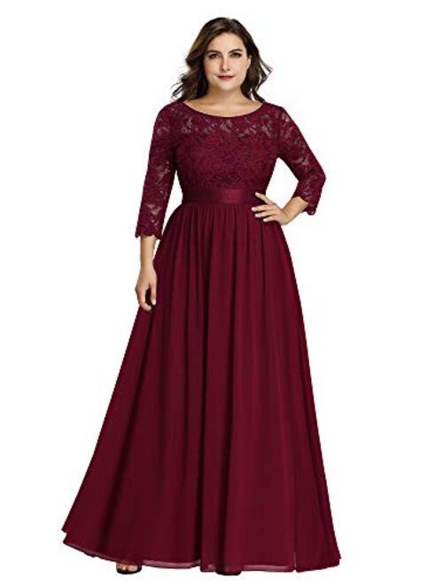 Ever-Pretty Women's Plus Size A-Line 3/4 Lace Sleeves Chiffon Long Formal Evening Party Maxi Dress 7412PZ