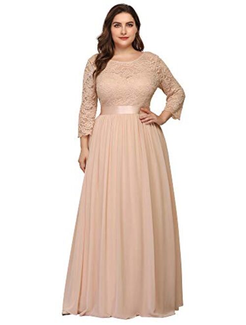 Ever-Pretty Women's Plus Size A-Line 3/4 Lace Sleeves Chiffon Long Formal Evening Party Maxi Dress 7412PZ