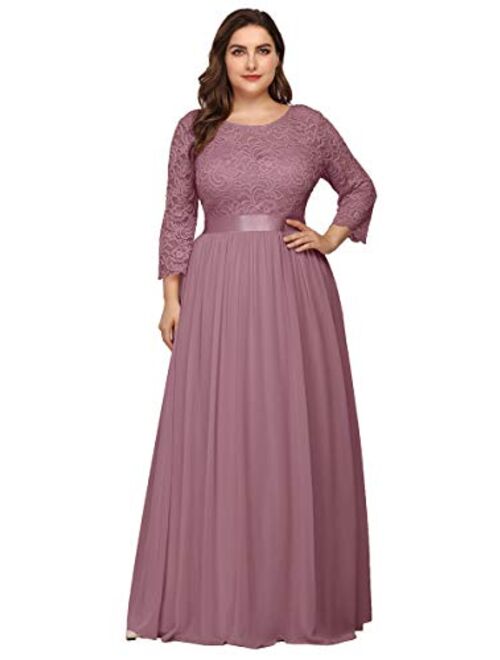 Ever-Pretty Women's Plus Size A-Line 3/4 Lace Sleeves Chiffon Long Formal Evening Party Maxi Dress 7412PZ