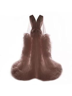 Fangjian Women's Thick Tulle Robe Maternity Photography Illusion Bathrobe Wedding Scarf Nightgown Bridal Robe Sexy Lingerie