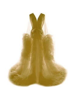 Fangjian Women's Thick Tulle Robe Maternity Photography Illusion Bathrobe Wedding Scarf Nightgown Bridal Robe Sexy Lingerie