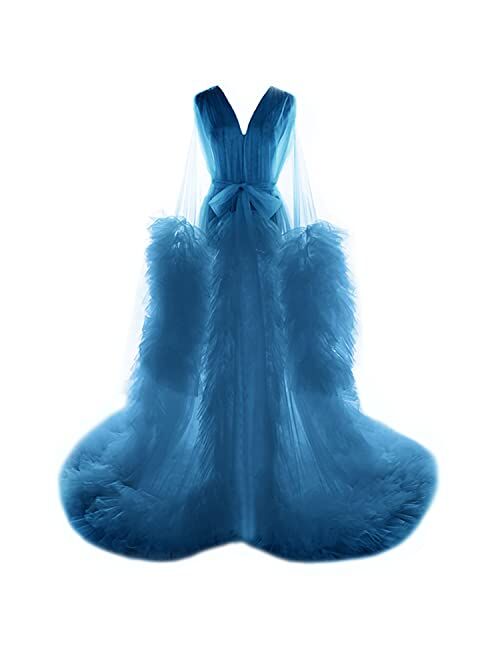 Fangjian Women's Thick Tulle Robe Maternity Photography Illusion Bathrobe Wedding Scarf Nightgown Bridal Robe Sexy Lingerie